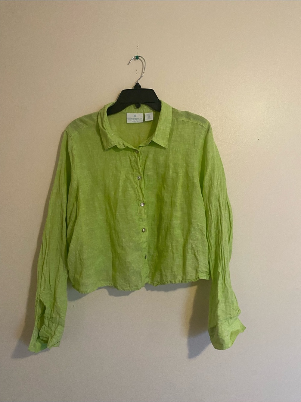 Cynthia Rowley Bright Lime Green Linen Button-Down Shirt